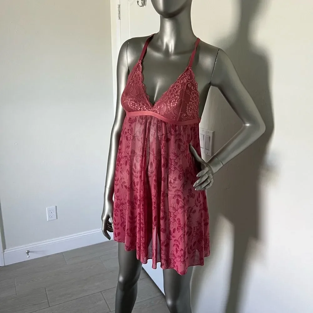 French Affair CHÉRIE PRINTED MESH AND LACE BABYDOLL size L